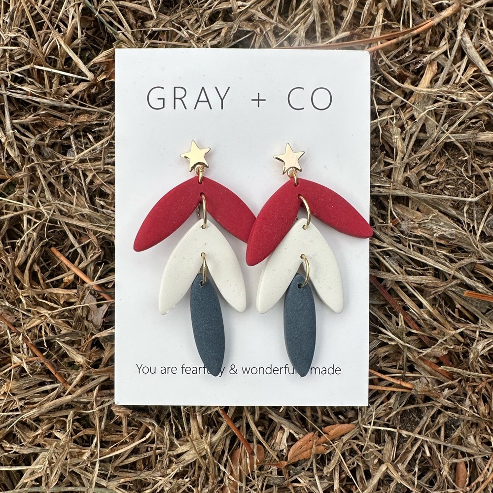 Red, white, and blue earrings